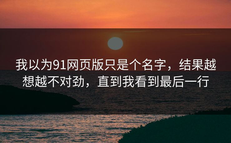 我以为91网页版只是个名字，结果越想越不对劲，直到我看到最后一行